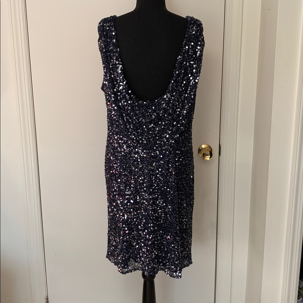 Pizarro Nights Elegant Dark Blue Sequin Dress Size 14 - Picture 6 of 17